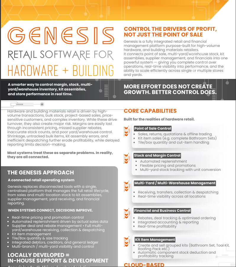 GENESIS RETAIL SOFTWARE FOR HARDWARE