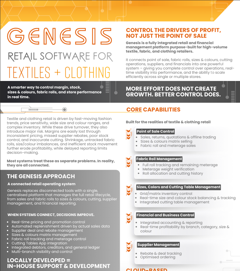 GENESIS RETAIL SOFTWARE FOR TEXTILE and CLOTHING
